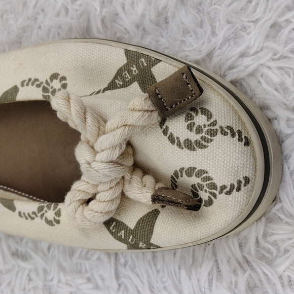 LAUREN Ralph Lauren Emilia Cream Canvas Nautical Slip On Flats 802077018 - Picture 10 of 14